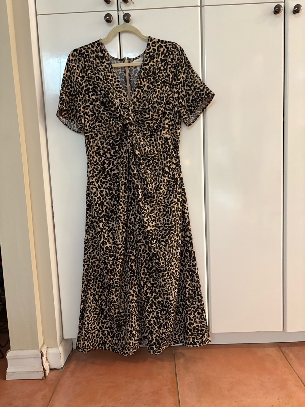 Animal print flowy midi dress with pockets